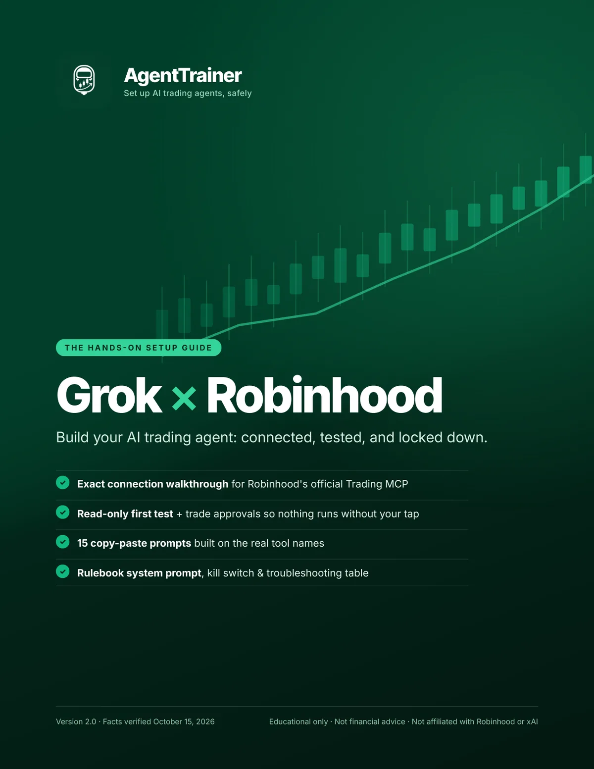 Cover of the Grok × Robinhood AI trading agent setup guide by AgentTrainer